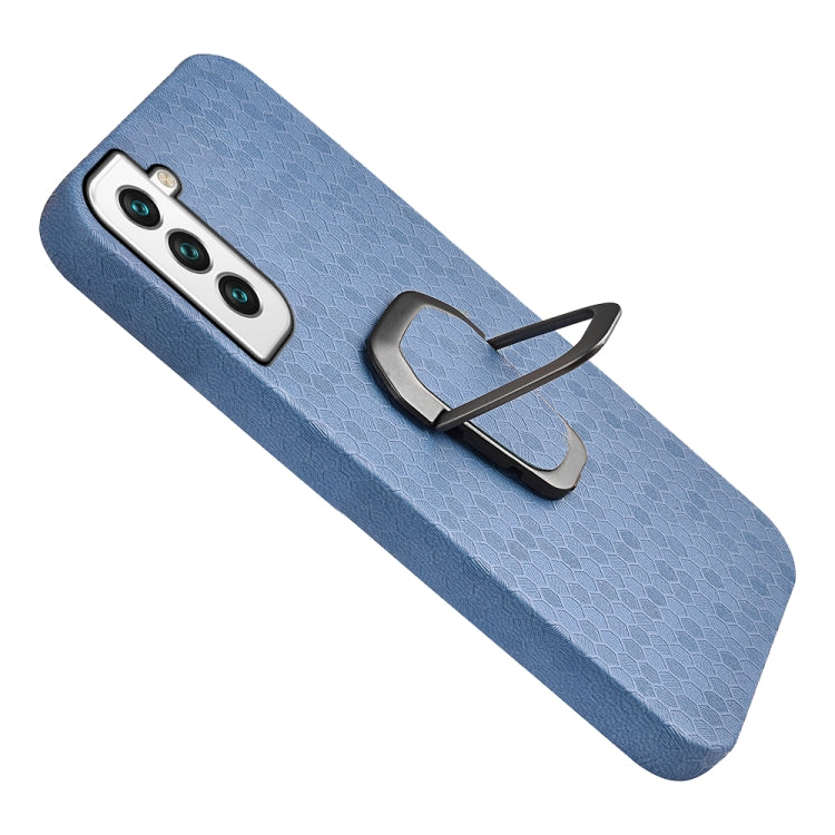 For Samsung Galaxy S22 5G Ring Holder Honeycomb PU Phone Case