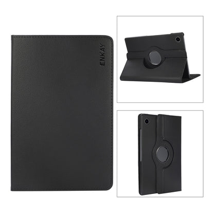 For Samsung Galaxy Tab A8 10.5 2021 X200/X205 ENKAY 360 Degree Rotation Litchi Leather Smart Case