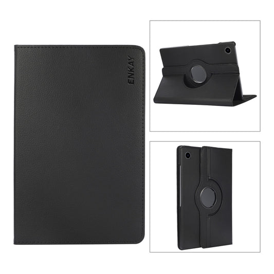 For Samsung Galaxy Tab A8 10.5 2021 X200/X205 ENKAY 360 Degree Rotation Litchi Leather Smart Case