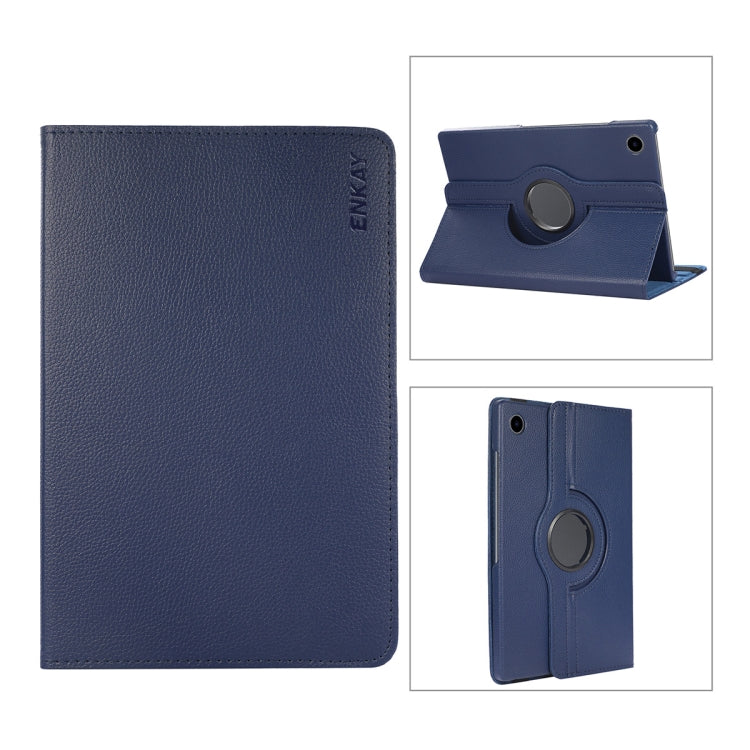 For Samsung Galaxy Tab A8 10.5 2021 X200/X205 ENKAY 360 Degree Rotation Litchi Leather Smart Case