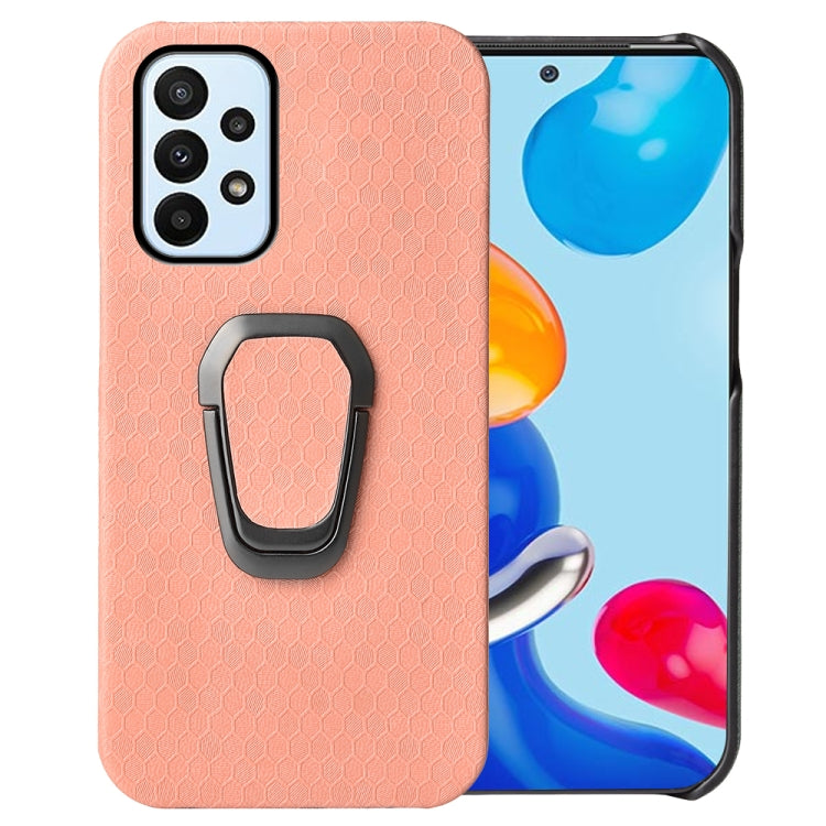 For Samsung Galaxy A23 4G Ring Holder Honeycomb PU Phone Case
