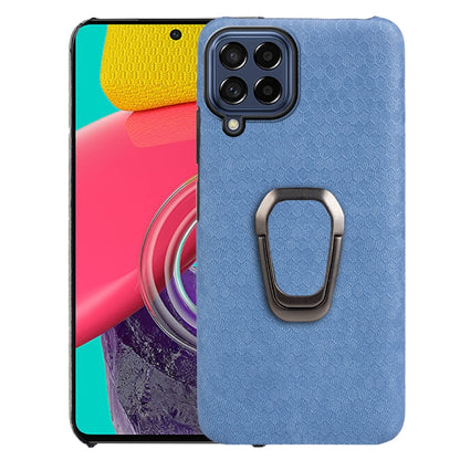 For Samsung Galaxy M53 Ring Holder Honeycomb PU Skin Phone Case