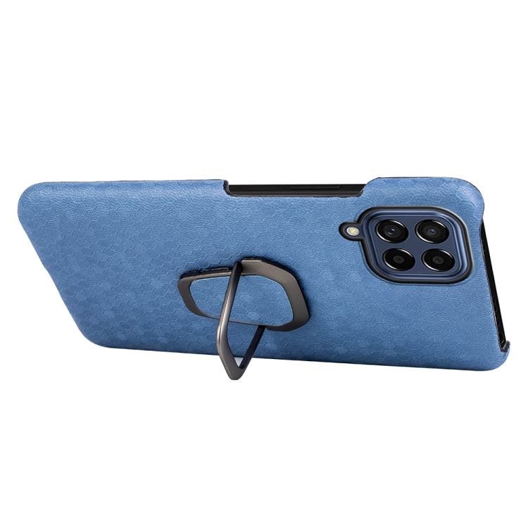 For Samsung Galaxy M53 Ring Holder Honeycomb PU Skin Phone Case