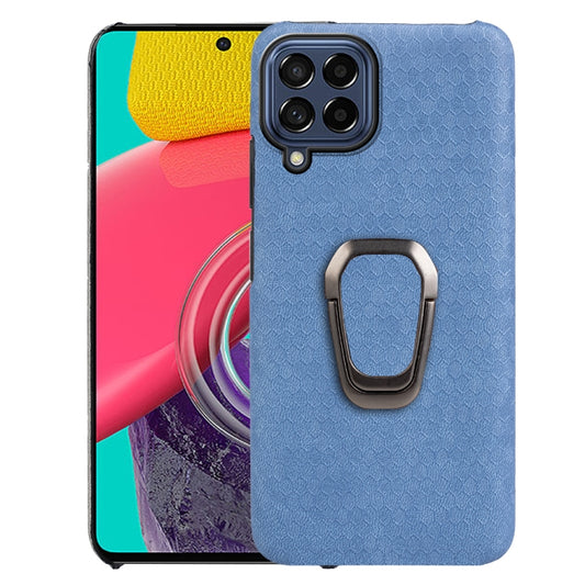 For Samsung Galaxy M53 Ring Holder Honeycomb PU Skin Phone Case