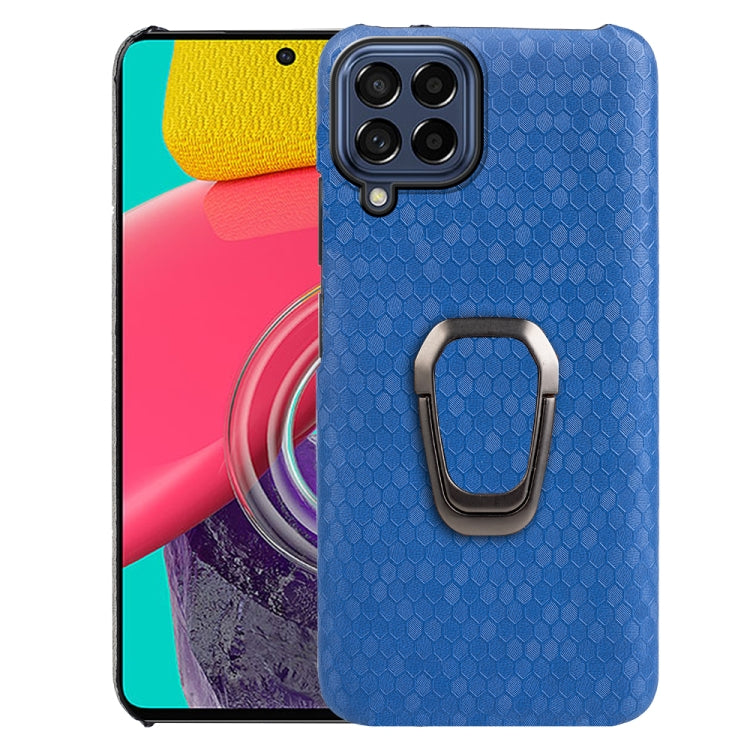 For Samsung Galaxy M53 Ring Holder Honeycomb PU Skin Phone Case