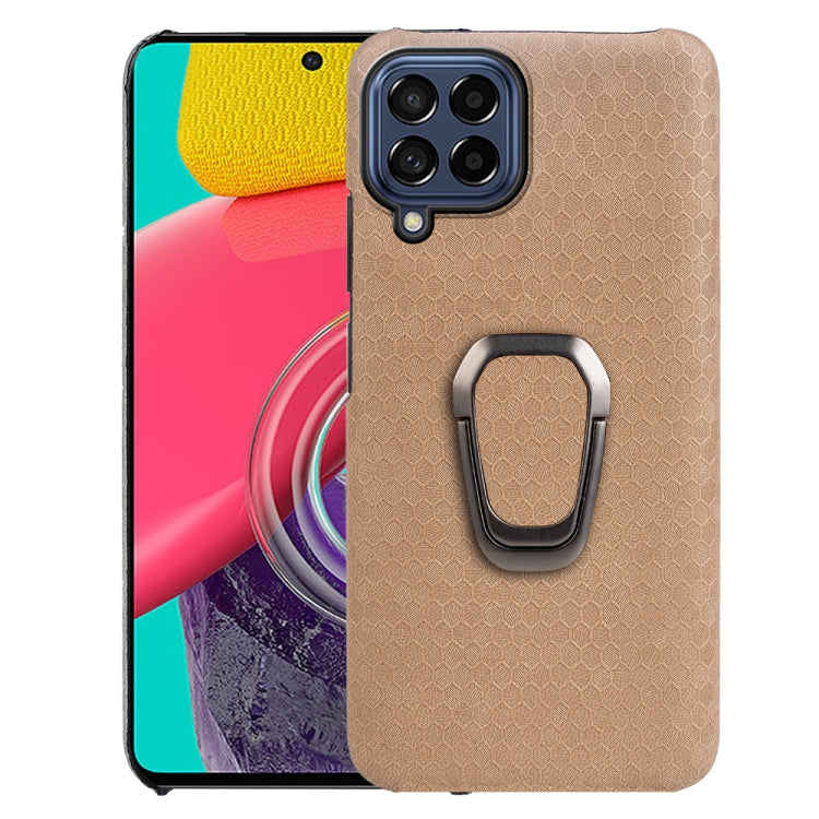 For Samsung Galaxy M53 Ring Holder Honeycomb PU Skin Phone Case