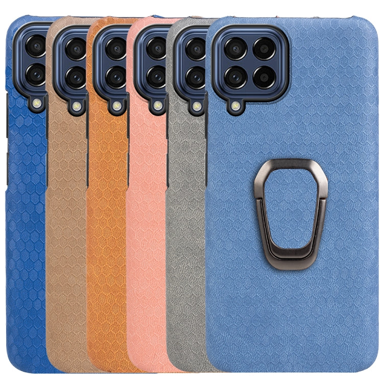 For Samsung Galaxy M53 Ring Holder Honeycomb PU Skin Phone Case