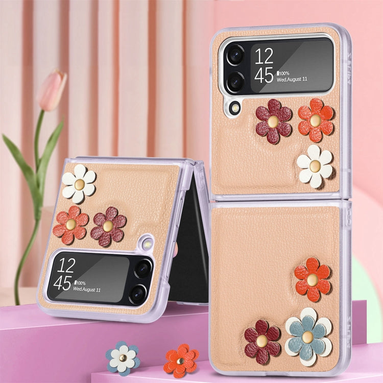 3D Flower PC Leather Folding Leather Phone Case