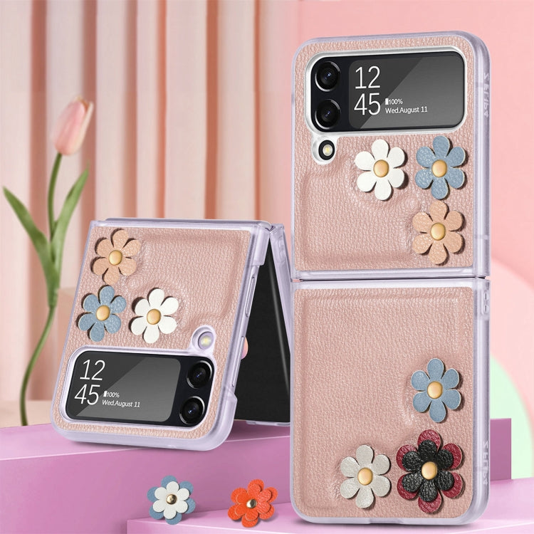 3D Flower PC Leather Folding Leather Phone Case