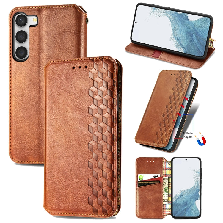 Cubic Grid Pressed Magnetic Leather Phone Case