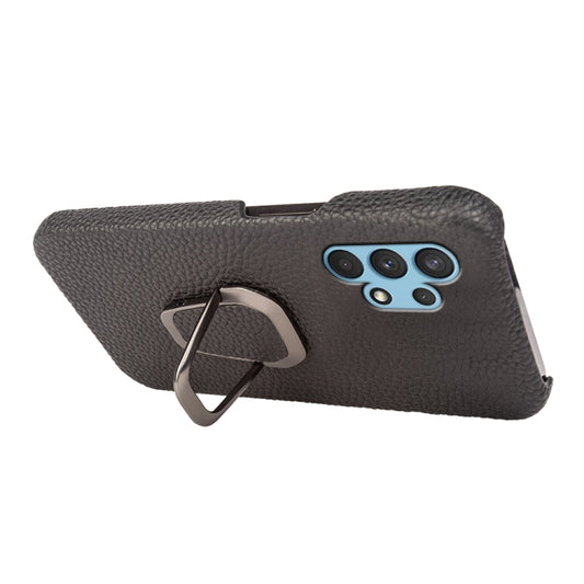 For Samsung Galaxy A32 4G Ring Holder Litchi Texture Genuine Leather Phone Case