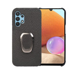 For Samsung Galaxy A32 4G Ring Holder Litchi Texture Genuine Leather Phone Case