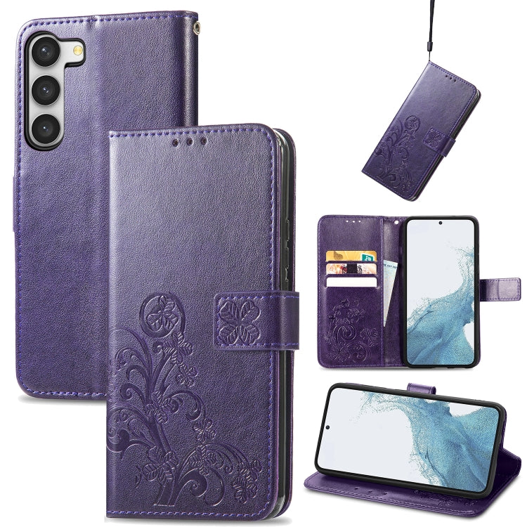 Four-leaf Clasp Embossed Buckle Leather Phone Case