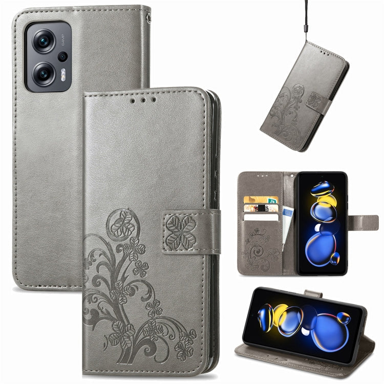 Four-leaf Clasp Embossed Buckle Leather Phone Case