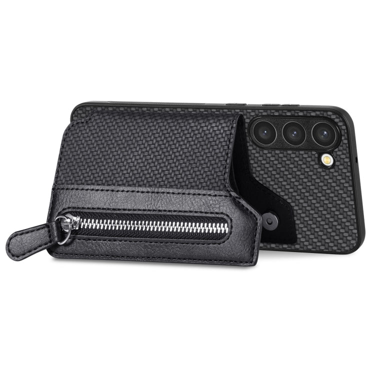 Carbon Ffiber Flip Zipper Wallet Phone Case