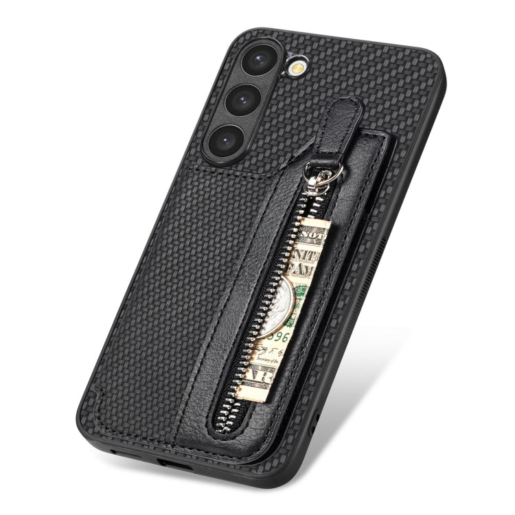 Carbon Ffiber Flip Zipper Wallet Phone Case