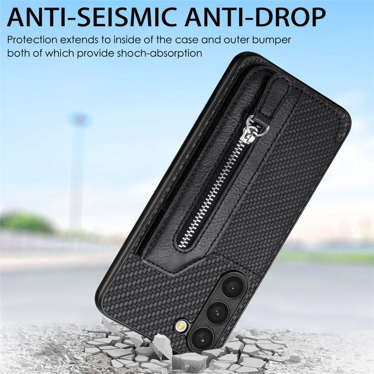 Carbon Ffiber Flip Zipper Wallet Phone Case