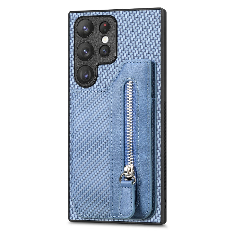 Carbon Ffiber Flip Zipper Wallet Phone Case