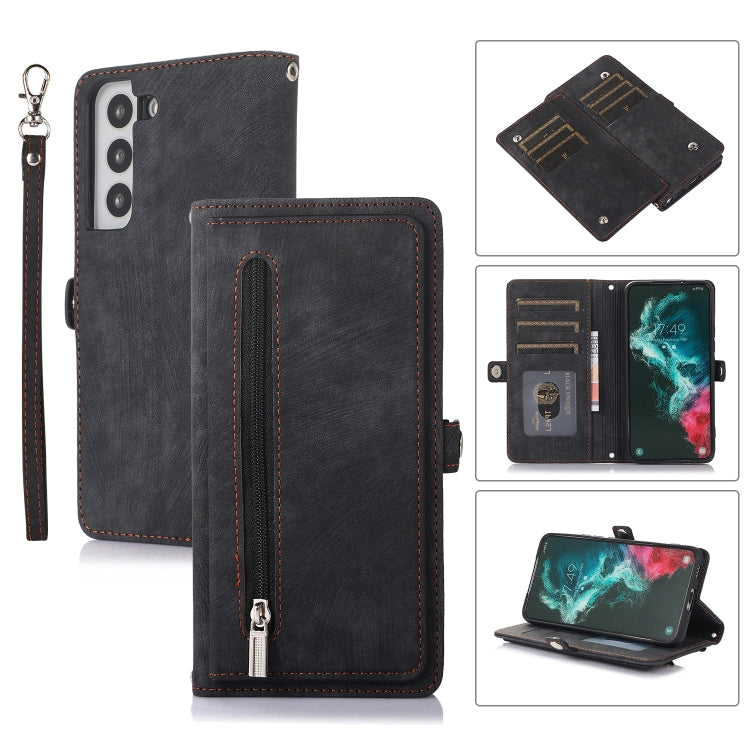 Zipper Card Slot Buckle Wallet Leather Phone Case