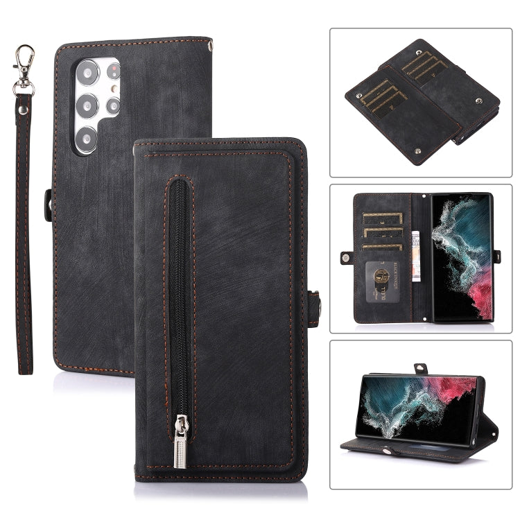 Zipper Card Slot Buckle Wallet Leather Phone Case