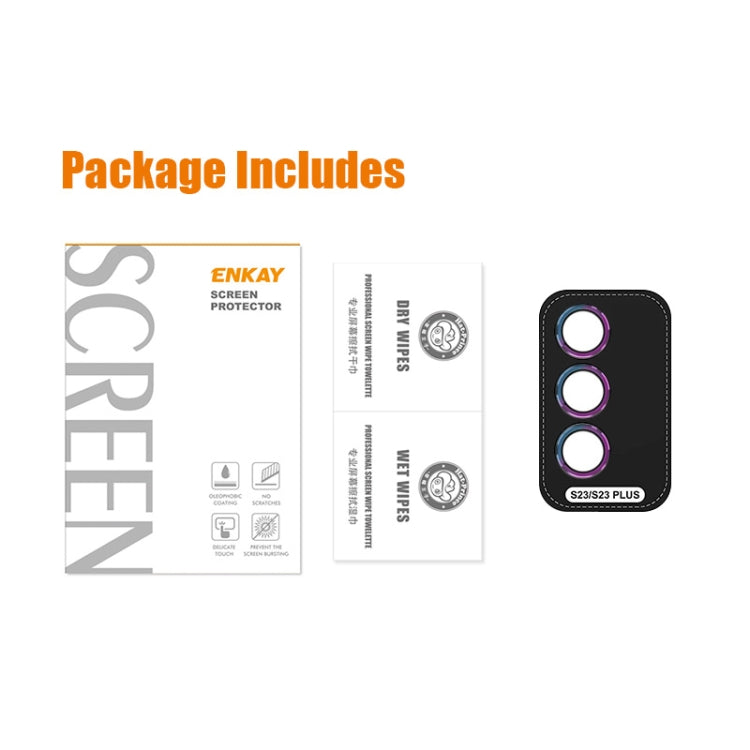 For Samsung Galaxy S23 5G / S23+ 5G ENKAY Hat-Prince 9H Rear Camera Lens Aluminium Alloy + Tempered Glass Full Coverage Protector