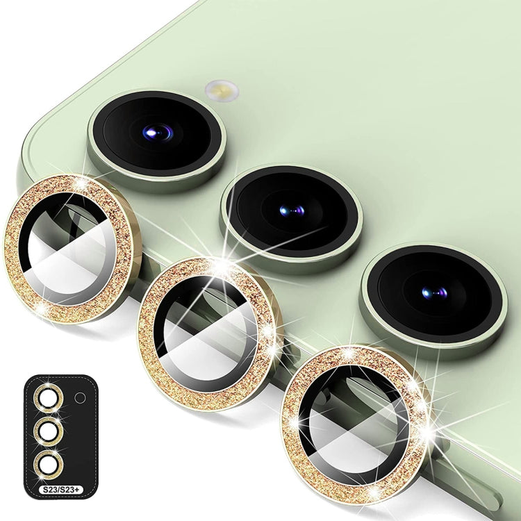 For Samsung Galaxy S23 5G / S23+ 5G ENKAY 9H Rear Camera Lens Glitter Aluminium Alloy Ring Tempered Glass Film