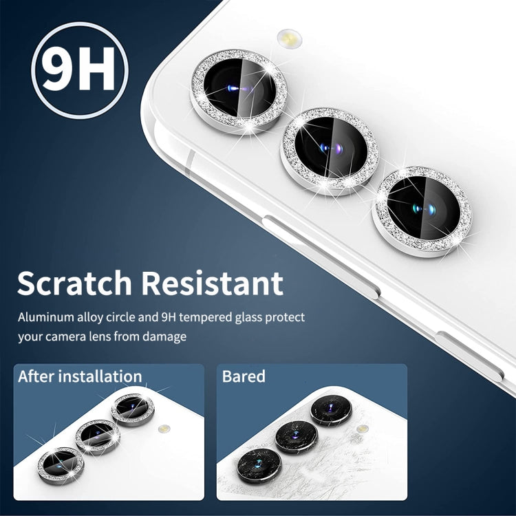 For Samsung Galaxy S23 5G / S23+ 5G ENKAY 9H Rear Camera Lens Glitter Aluminium Alloy Ring Tempered Glass Film