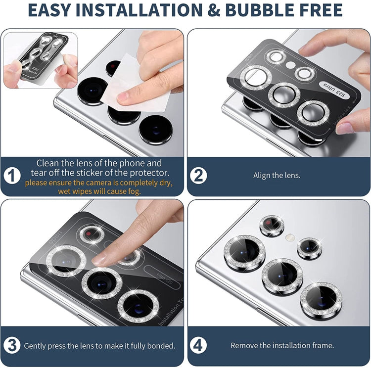 For Samsung Galaxy S23 5G / S23+ 5G ENKAY 9H Rear Camera Lens Glitter Aluminium Alloy Ring Tempered Glass Film