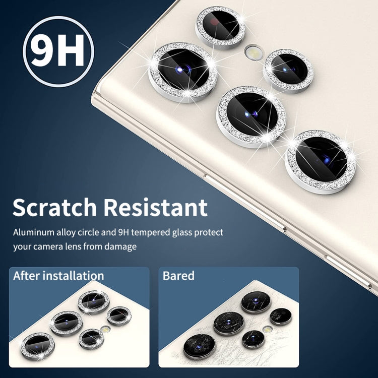 For Samsung Galaxy S23 Ultra 5G ENKAY 9H Rear Camera Lens Glitter Aluminium Alloy Ring Tempered Glass Film