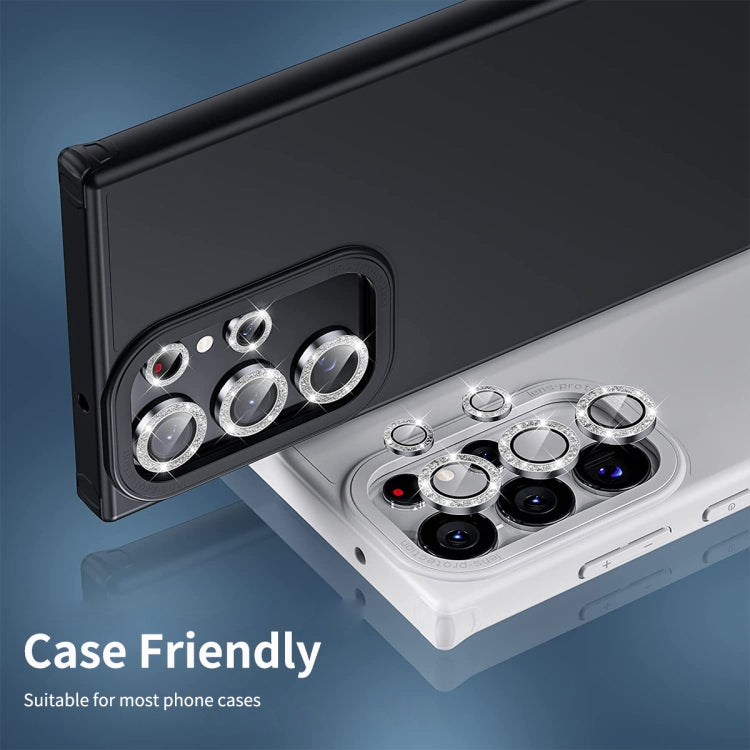 For Samsung Galaxy S23 Ultra 5G ENKAY 9H Rear Camera Lens Glitter Aluminium Alloy Ring Tempered Glass Film