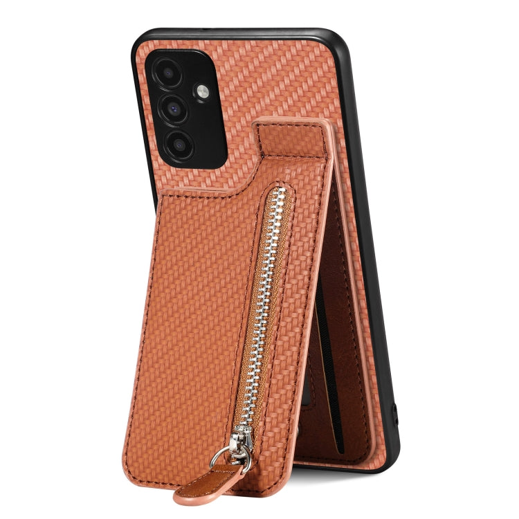 Carbon Fiber Vertical Flip Zipper Wallet Phone Case