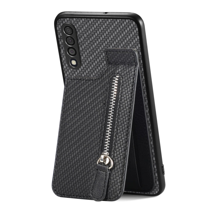 Carbon Fiber Vertical Flip Zipper Wallet Phone Case