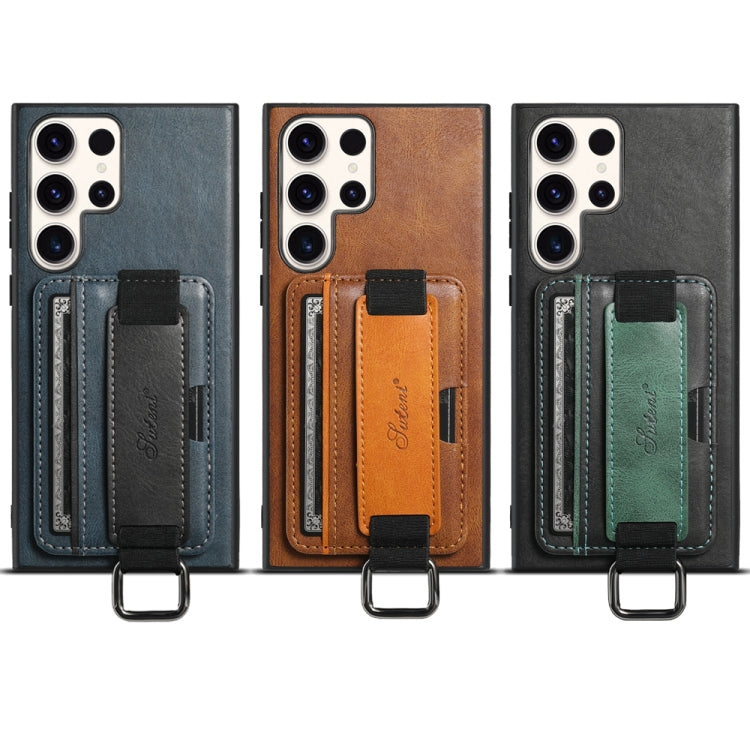 Suteni H13 Card Wallet Wrist Strap Holder PU Phone Case