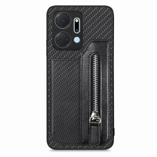 Carbon Fiber Horizontal Flip Zipper Wallet Phone Case