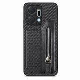Carbon Fiber Horizontal Flip Zipper Wallet Phone Case