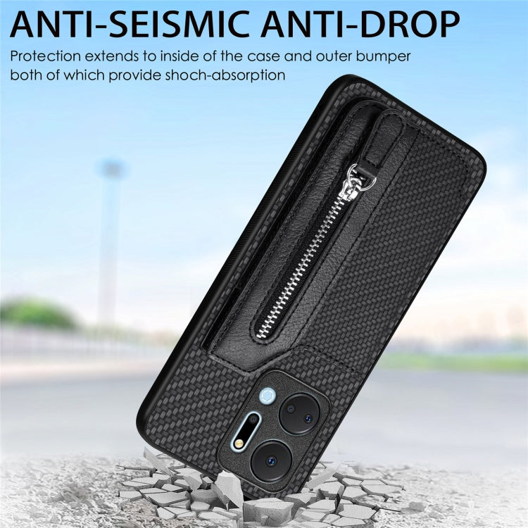 Carbon Fiber Horizontal Flip Zipper Wallet Phone Case