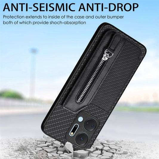 Carbon Fiber Horizontal Flip Zipper Wallet Phone Case