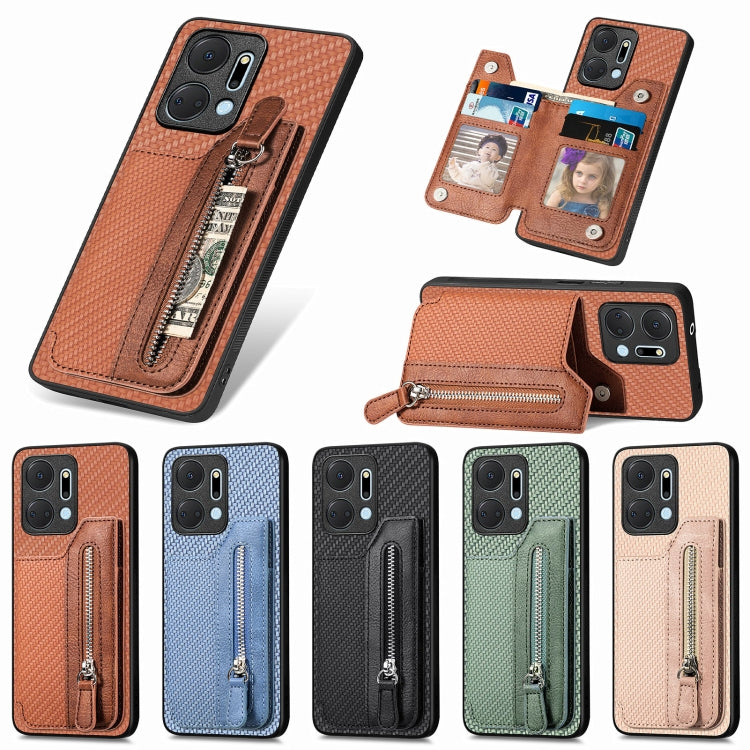 Carbon Fiber Horizontal Flip Zipper Wallet Phone Case