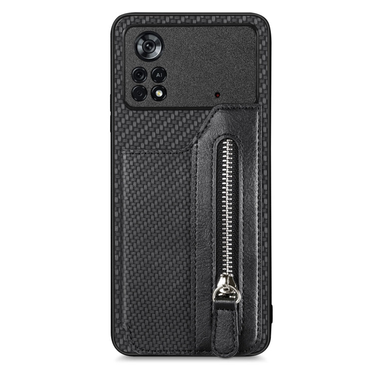 Carbon Fiber Horizontal Flip Zipper Wallet Phone Case