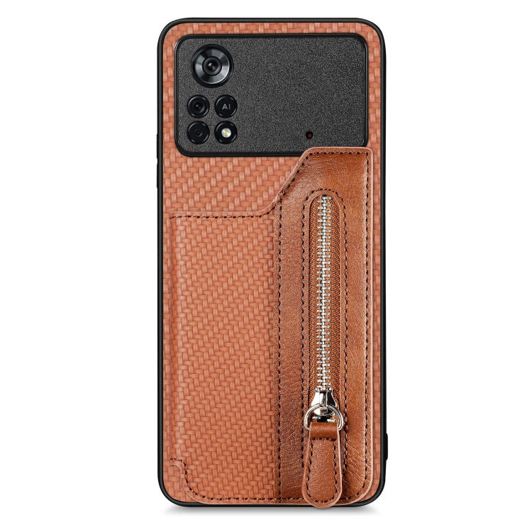 Carbon Fiber Horizontal Flip Zipper Wallet Phone Case