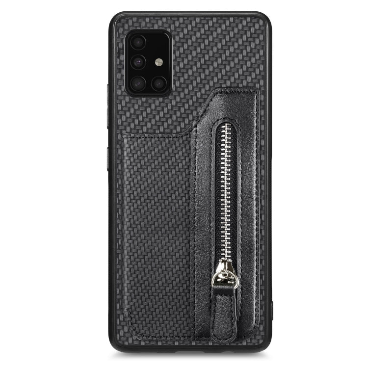 Carbon Fiber Horizontal Flip Zipper Wallet Phone Case