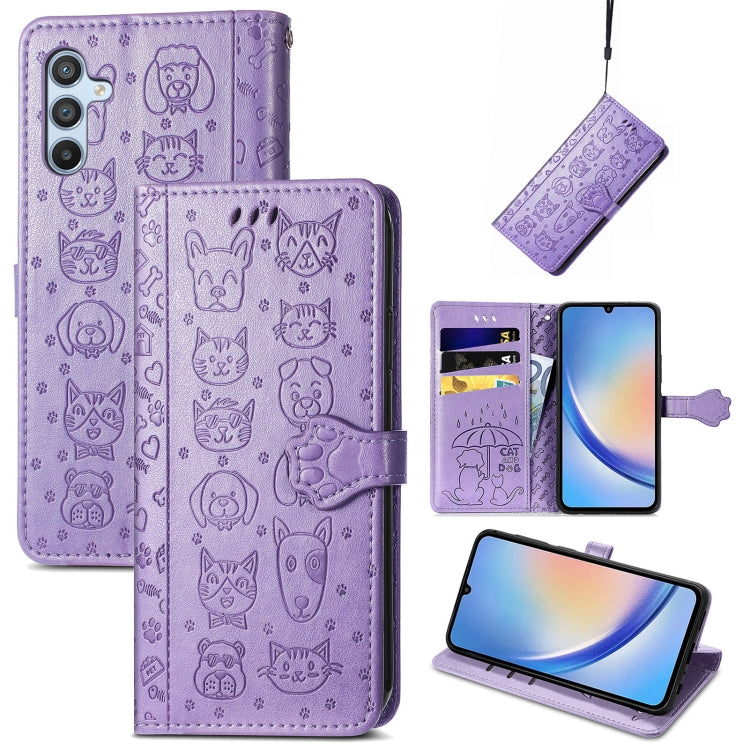 Cat and Dog Embossed Phone Leather Phone Case