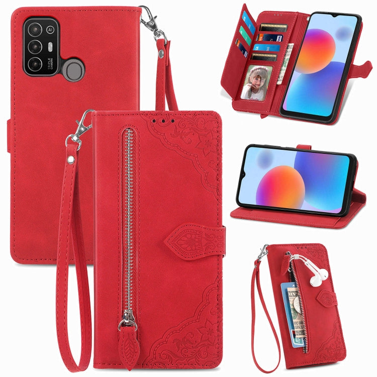 Embossed Flower Zipper Leather Phone Case