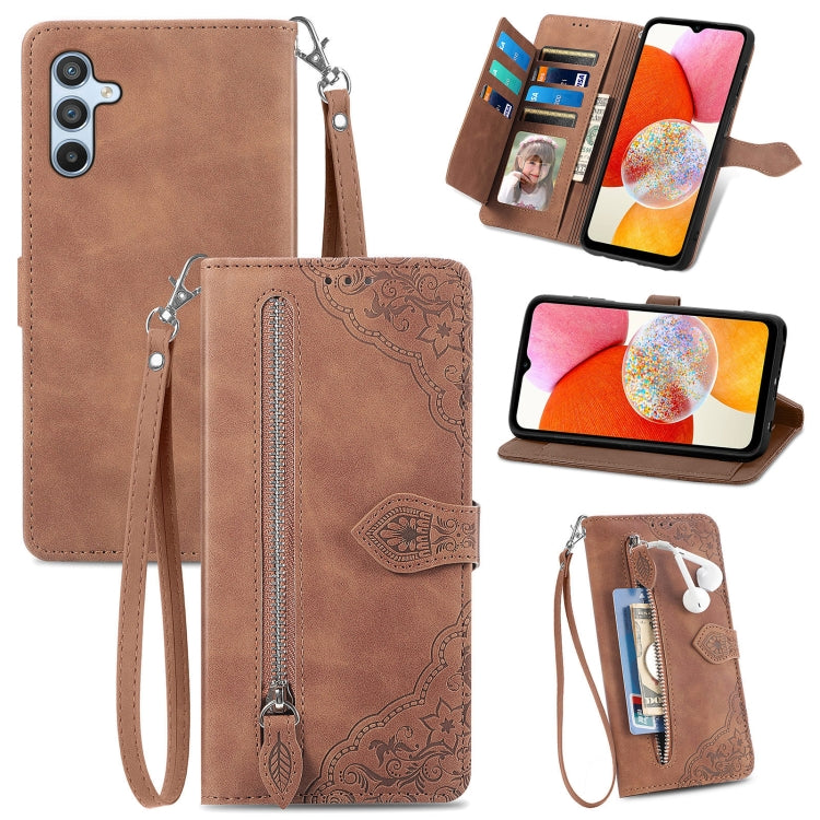 Embossed Flower Zipper Leather Phone Case