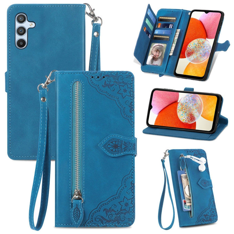 Embossed Flower Zipper Leather Phone Case