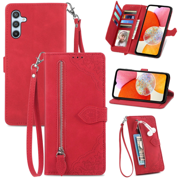 Embossed Flower Zipper Leather Phone Case