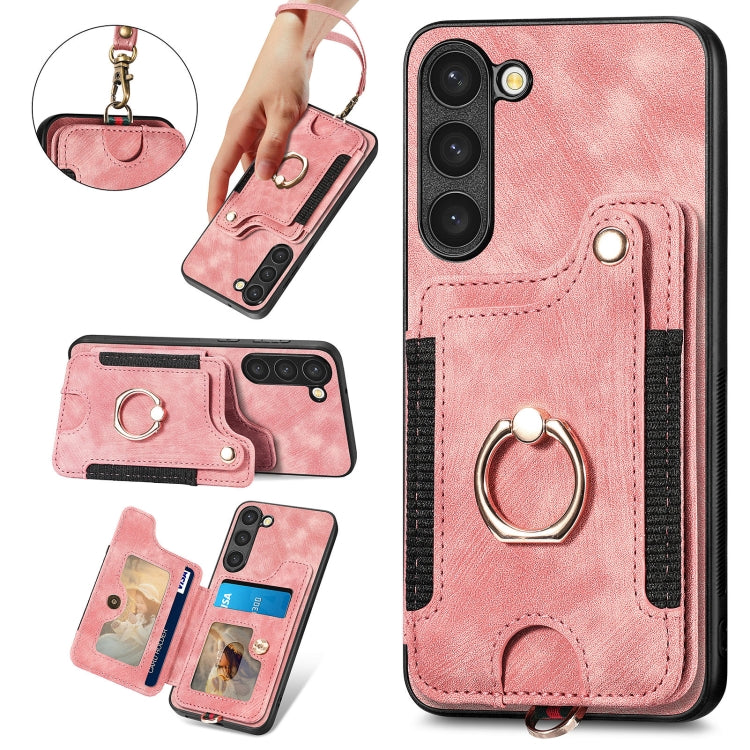 Retro Skin-feel Ring Multi-card Wallet Phone Case