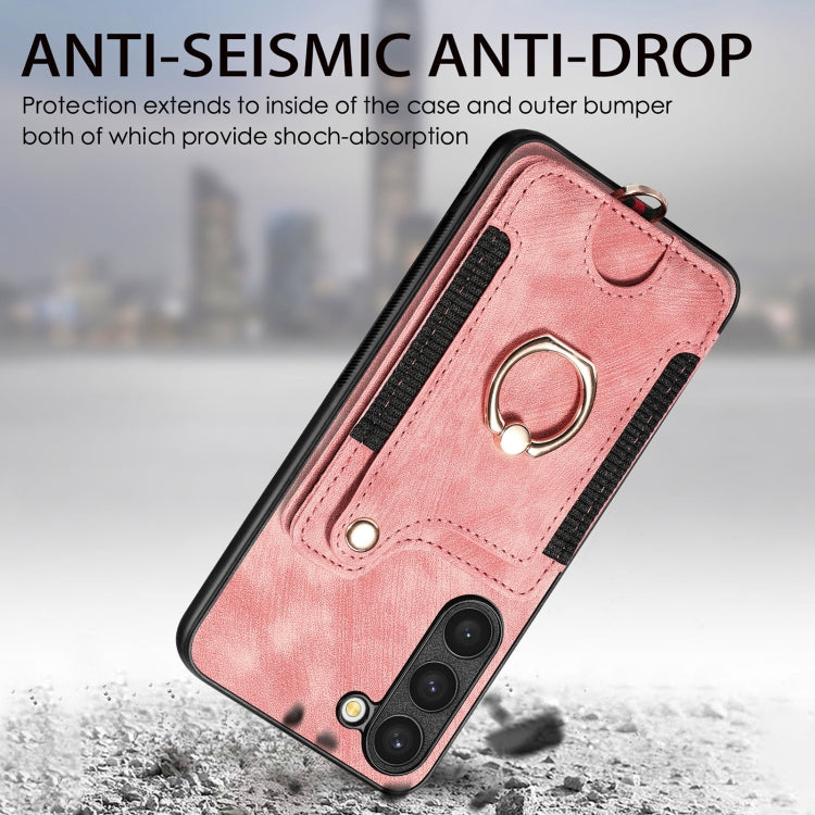 Retro Skin-feel Ring Multi-card Wallet Phone Case