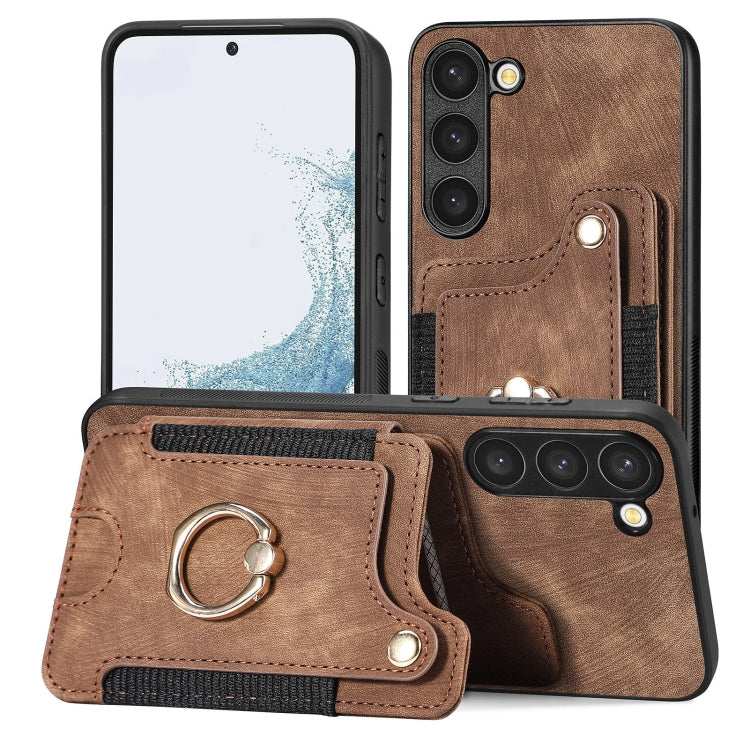 Retro Skin-feel Ring Multi-card Wallet Phone Case
