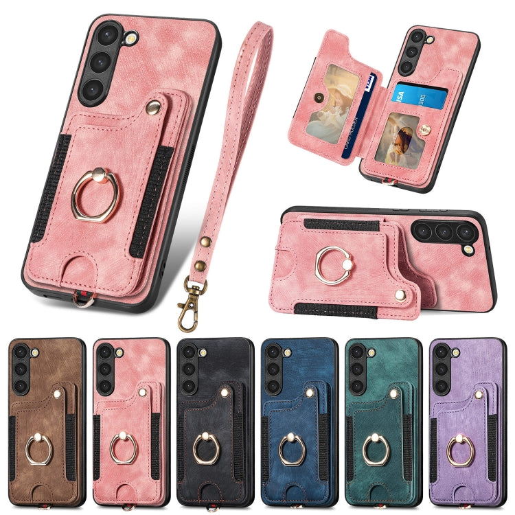 Retro Skin-feel Ring Multi-card Wallet Phone Case